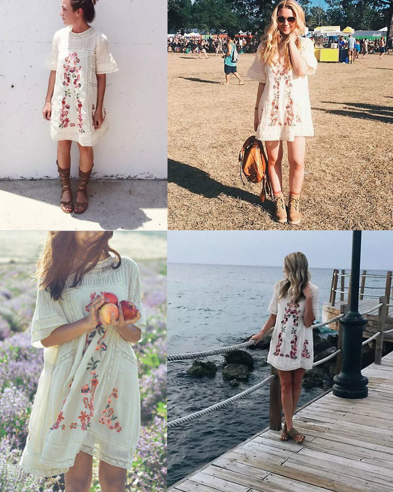 Bohemian Vibes Mini Dress - White