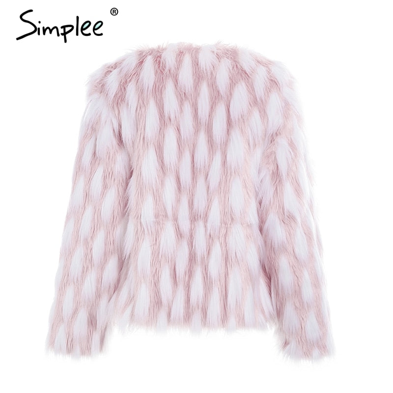 Pinky Feathered Faux Fur Coat