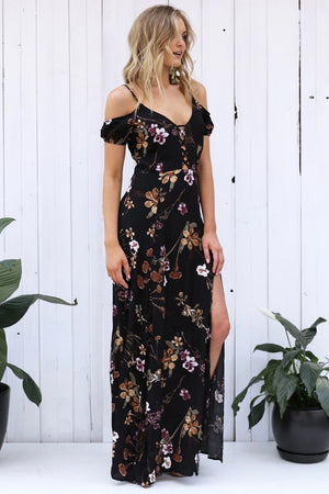 "Nicole" Off-shoulder Floral Print Maxi Dress