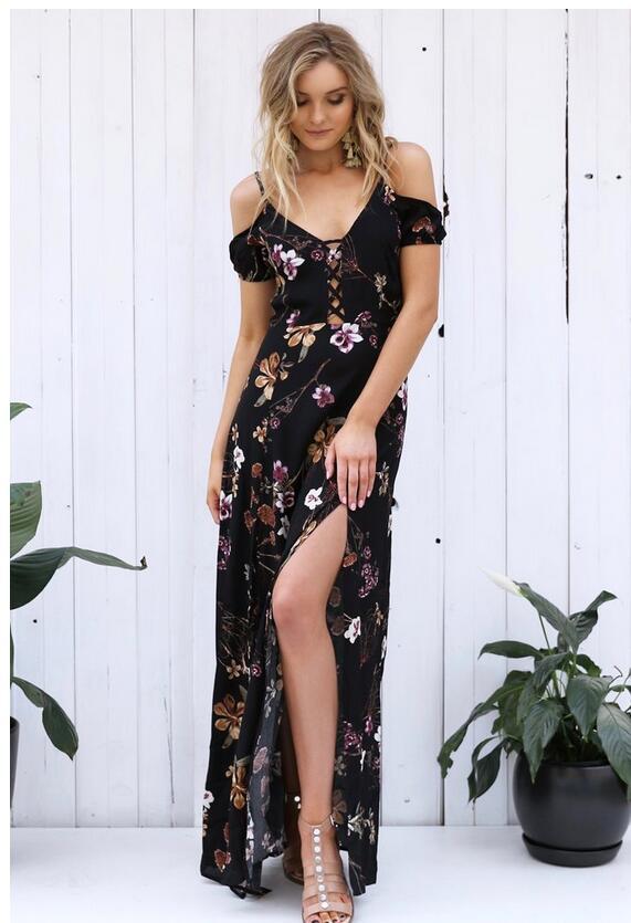 "Nicole" Off-shoulder Floral Print Maxi Dress