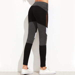 Black Mesh / White Panel Casual Leggings