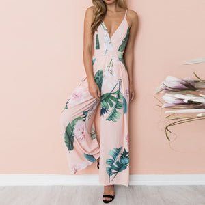 Leaf Print Pink Jumpsuits