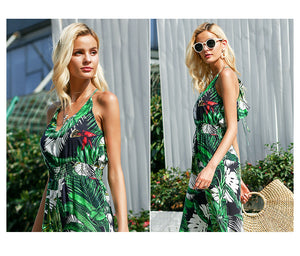 Jungle Girl Ruffle Leaf Print Jumpsuit