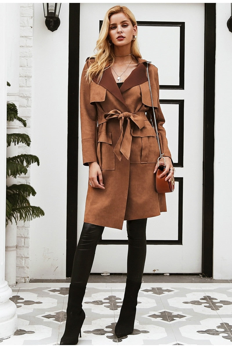 "The Luxe" Vegan Suede Trench Coat