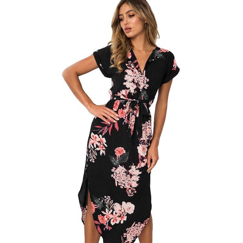 Pink Flowers Print Long Dress