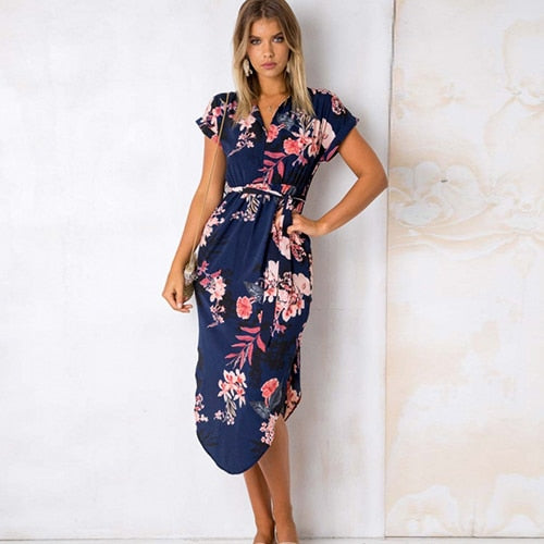 Pink Flowers Print Long Dress