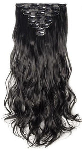 FREE - Michelle 24 inch Curly 8 Piece Set Clip in Synthetic Hair Extensions - Dark Black