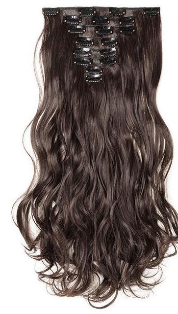 FREE - Michelle 24 inch Curly 8 Piece Set Clip in Synthetic Hair Extensions - Dark Brown