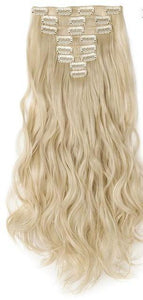 FREE - Michelle 24 inch Curly 8 Piece Set Clip in Synthetic Hair Extensions - Bleach Blonde