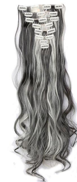 FREE - Michelle 24 inch Curly 8 Piece Set Clip in Synthetic Hair Extensions - Natural Black/Bleach Blonde