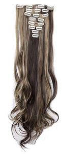 FREE - Michelle 24 inch Curly 8 Piece Set Clip in Synthetic Hair Extensions - Dark Brown/Ash Blonde