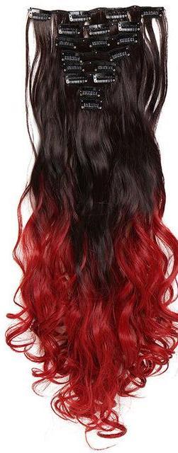 FREE - Michelle 24 inch Curly 8 Piece Set Clip in Synthetic Hair Extensions - Ombre/Dark Brown/Red