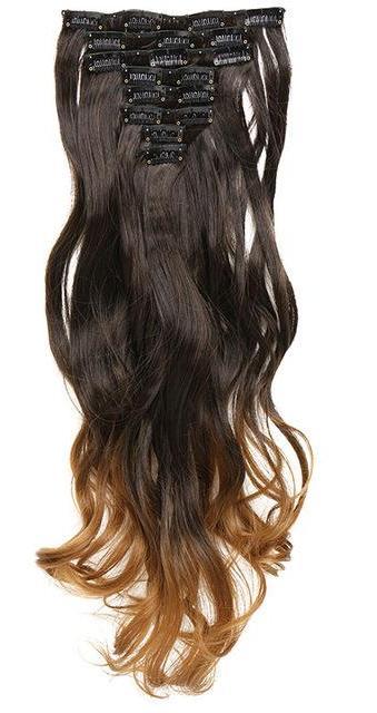FREE - Michelle 24 inch Curly 8 Piece Set Clip in Synthetic Hair Extensions - Ombre/Brown/Light Brown