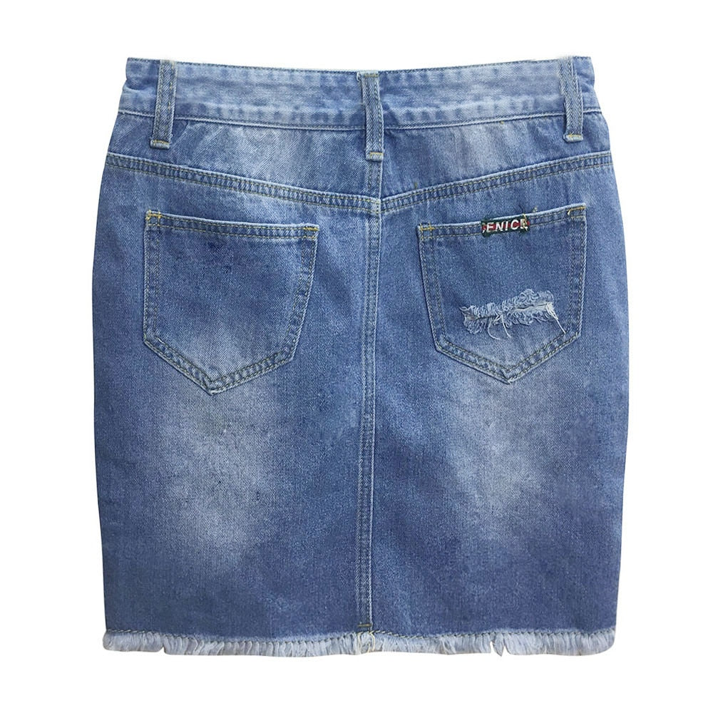 Distressed Jean Mini Skirt - Lt Blue