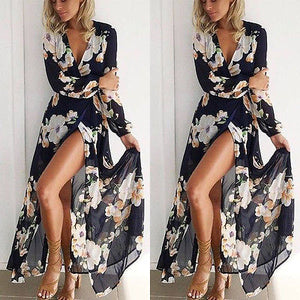 Floral Print Long Sleeve Boho Dress