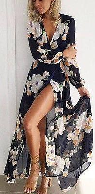 Floral Print Long Sleeve Boho Dress