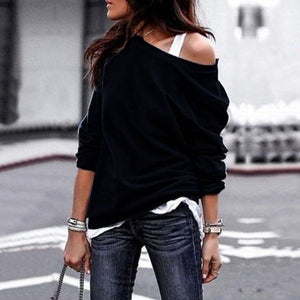 "80s Rock" Off Shoulder Sweatshirt - Black