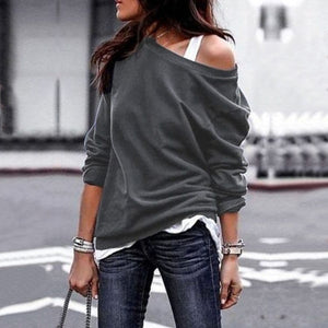 "80s Rock" Off Shoulder Sweatshirt - Gray