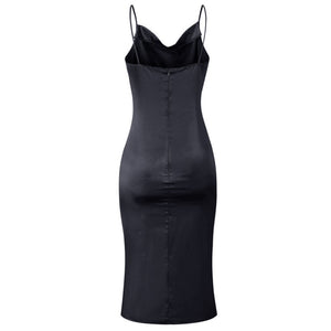 Satin Spaghetti Strap Party Dress - Black