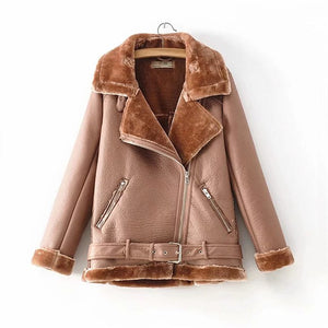 Vegan Leather Suede Leather/Faux Fur Moto Jacket